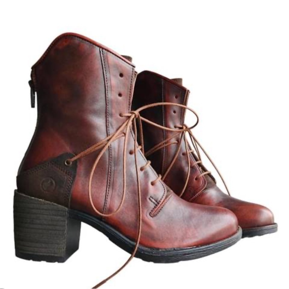 Casta dark Red burgundy Lace up calie heeled boot